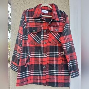 Women's Red and Black Plaid Utility Jacket